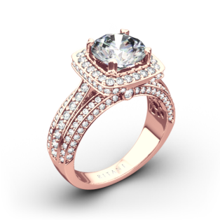 Ritani 1RZ3156 Masterwork Cushion Halo Triple Diamond Engagement Ring