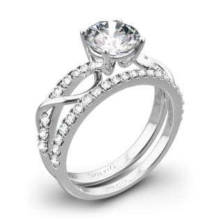 Simon G. MR2526 Fabled Crisscross Diamond Wedding Set