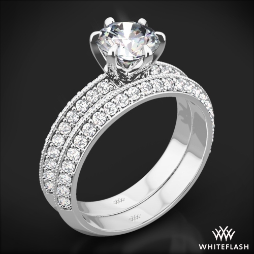 1.55 Carat Blue Diamond Engagement Ring Set, Blue Diamond Wedding Rings Sets, Knife Edge Rings, 14K White Gold Micro Pave Unique Handmade