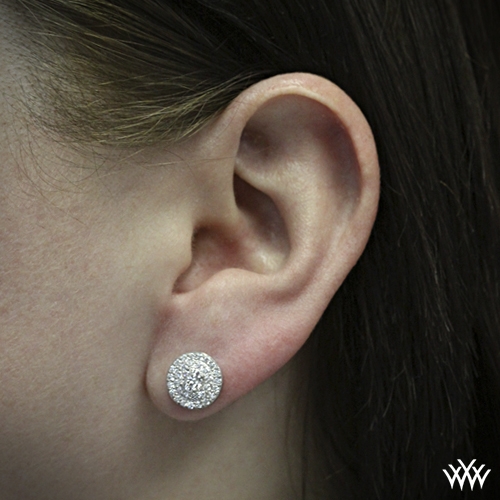 halo diamond earrings on ear