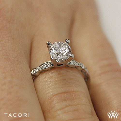 tacori rose gold engagement rings on hand