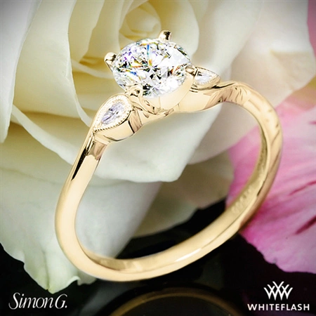 18k Yellow Gold Simon G. MR2342 Dutchess Three Stone Engagement Ring