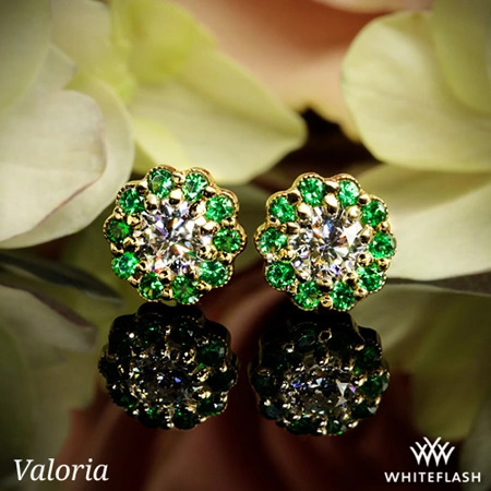 14k Yellow Gold Valoria Tsavorite and Diamond Flower Earrings