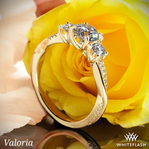 14k Yellow Gold Valoria Flora Twist Three Stone Diamond Engagement Ring