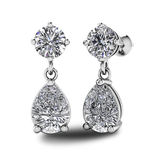Round And Pear Tandem Diamond Earrings
