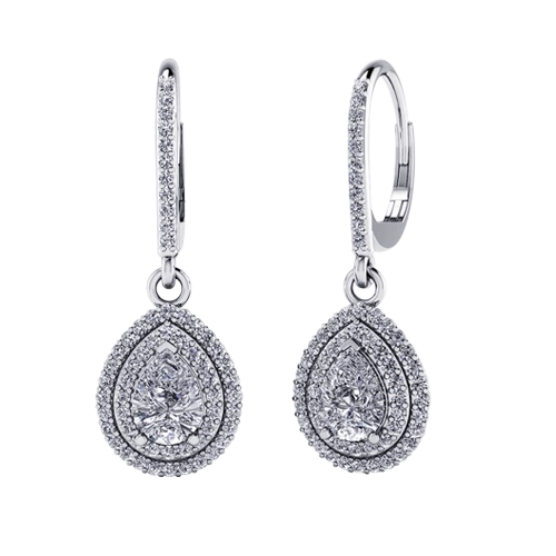 14k White Gold Vintage Tear Drop Diamond Earrings