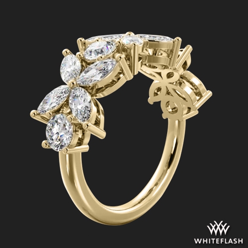 14k Yellow Gold Flowers of Marquise Lab Created Diamond Anniversary Ring 2.38ctw